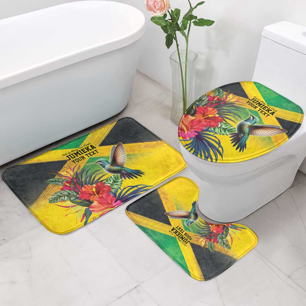 Personalized Black Jamaicans Hummingbird Bathroom Set Tropical Flowers Grunge Flag
