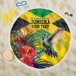 Personalized Black Jamaicans Hummingbird Beach Blanket Tropical Flowers Grunge Flag - African Pride