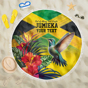 Personalized Black Jamaicans Hummingbird Beach Blanket Tropical Flowers Grunge Flag - African Pride