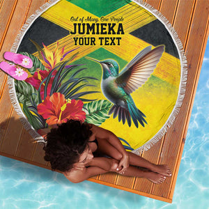 Personalized Black Jamaicans Hummingbird Beach Blanket Tropical Flowers Grunge Flag - African Pride