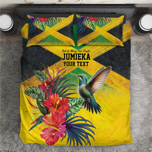 Personalized Black Jamaicans Hummingbird Bedding Set Tropical Flowers Grunge Flag - African Pride