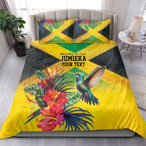 Personalized Black Jamaicans Hummingbird Bedding Set Tropical Flowers Grunge Flag - African Pride