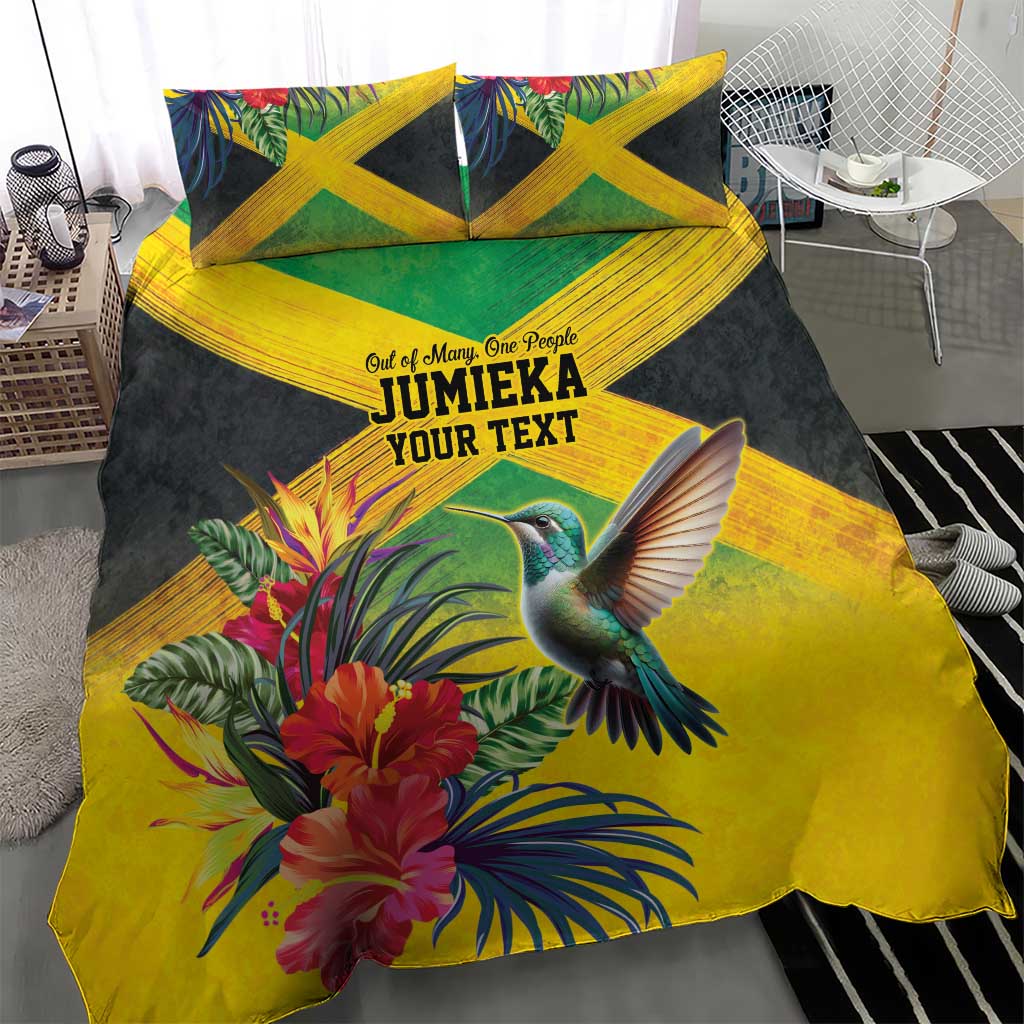 Personalized Black Jamaicans Hummingbird Bedding Set Tropical Flowers Grunge Flag - African Pride