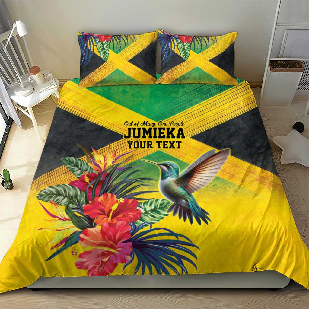 Personalized Black Jamaicans Hummingbird Bedding Set Tropical Flowers Grunge Flag - African Pride