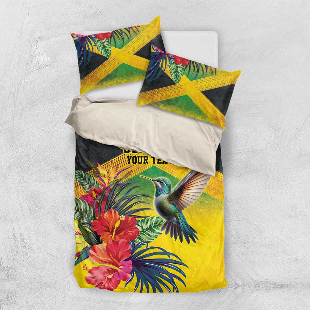 Personalized Black Jamaicans Hummingbird Bedding Set Tropical Flowers Grunge Flag - African Pride