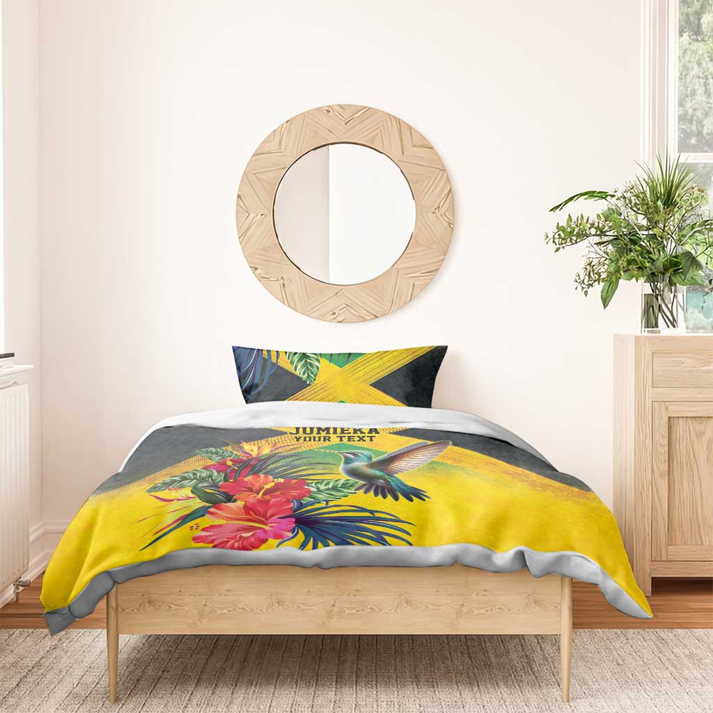 Personalized Black Jamaicans Hummingbird Bedding Set Tropical Flowers Grunge Flag - African Pride