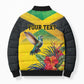 Personalized Black Jamaicans Hummingbird Bomber Puffer Jacket Tropical Flowers Grunge Flag
