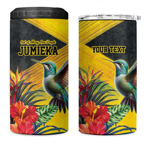Personalized Black Jamaicans Hummingbird 4 in 1 Can Cooler Tumbler Tropical Flowers Grunge Flag - African Pride