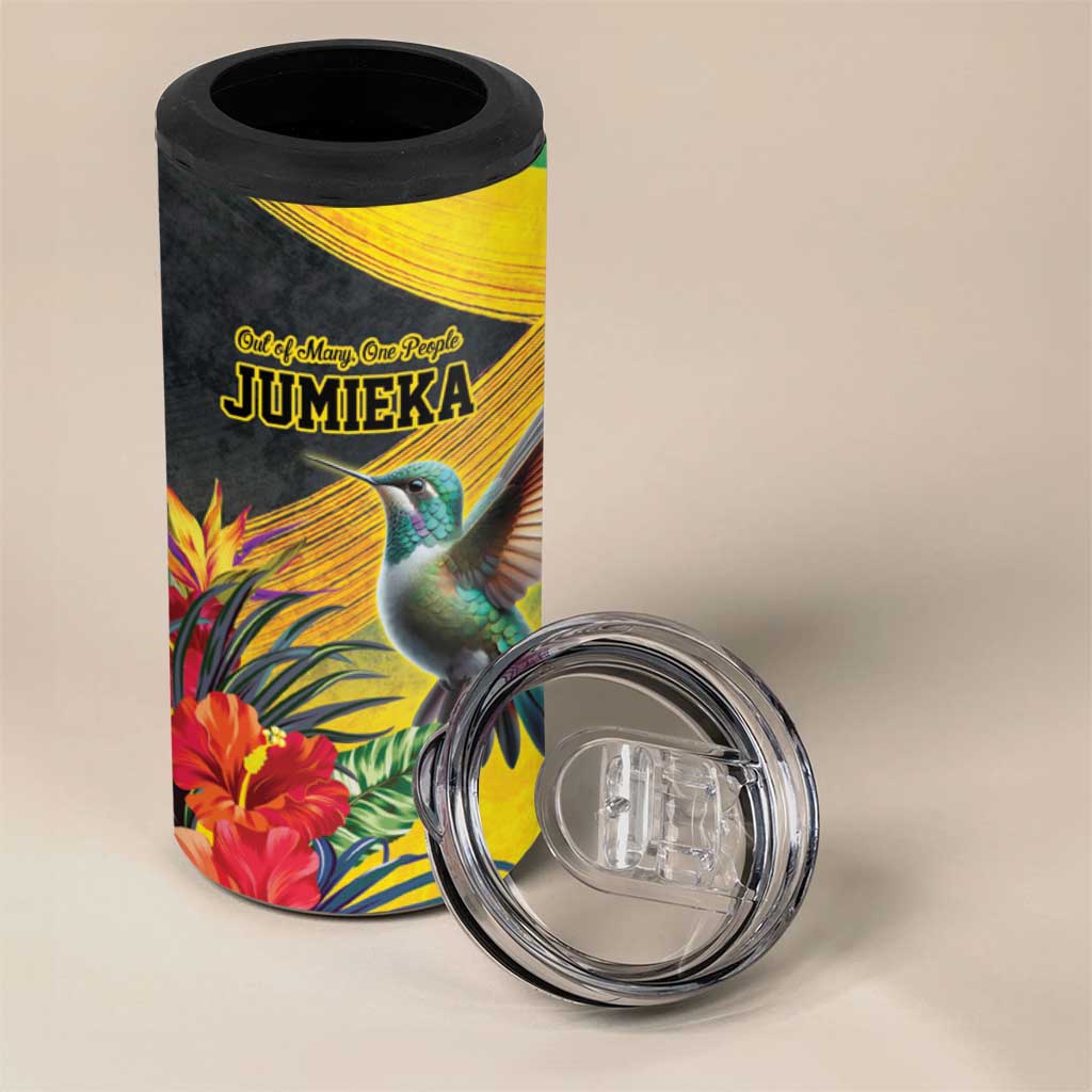 Personalized Black Jamaicans Hummingbird 4 in 1 Can Cooler Tumbler Tropical Flowers Grunge Flag - African Pride