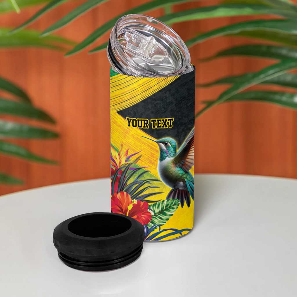 Personalized Black Jamaicans Hummingbird 4 in 1 Can Cooler Tumbler Tropical Flowers Grunge Flag - African Pride