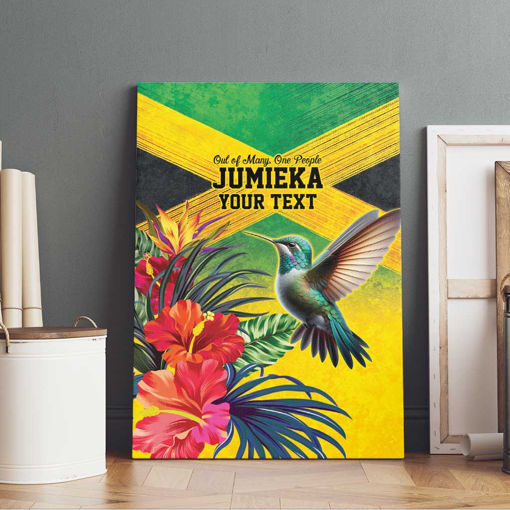 Personalized Black Jamaicans Hummingbird Canvas Wall Art Tropical Flowers Grunge Flag - African Pride
