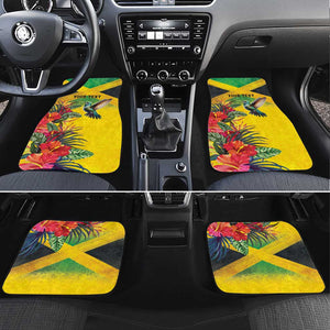 Personalized Black Jamaicans Hummingbird Car Mats Tropical Flowers Grunge Flag - African Pride