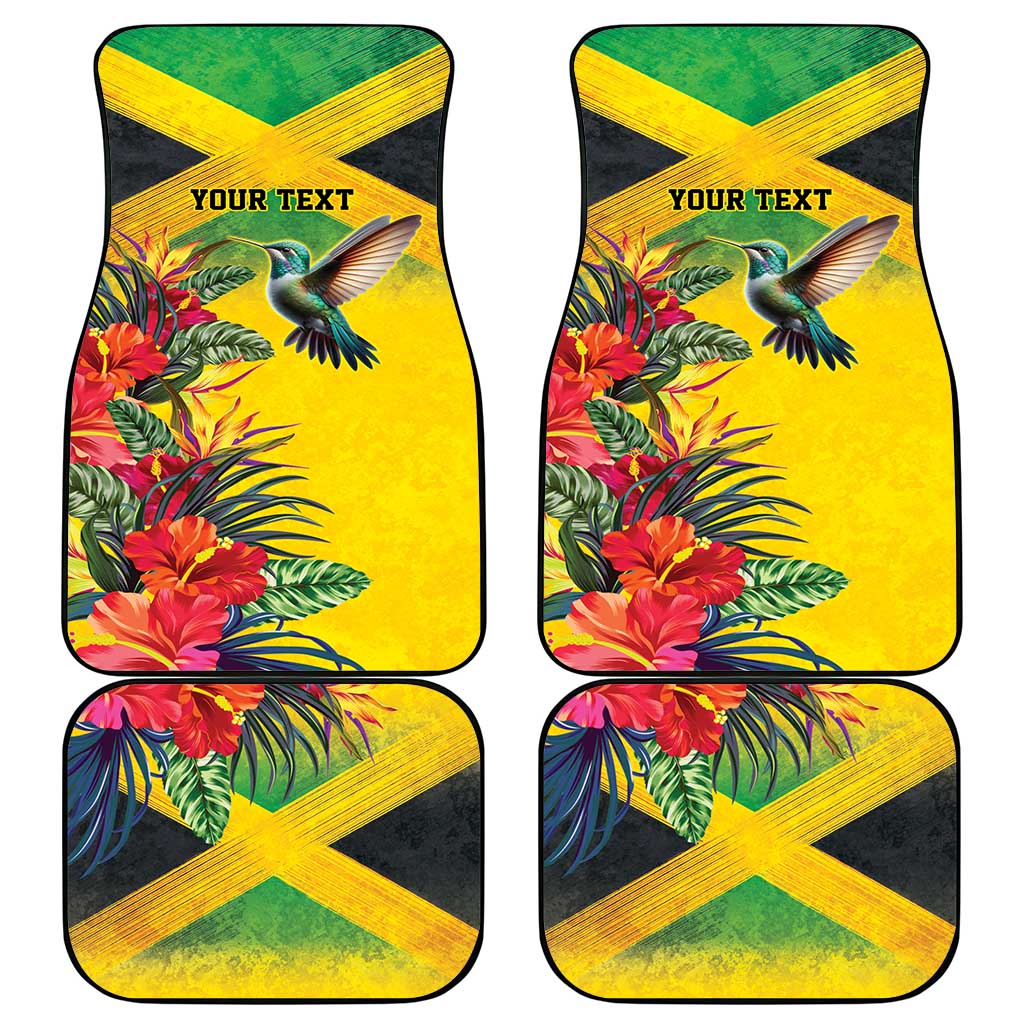 Personalized Black Jamaicans Hummingbird Car Mats Tropical Flowers Grunge Flag - African Pride