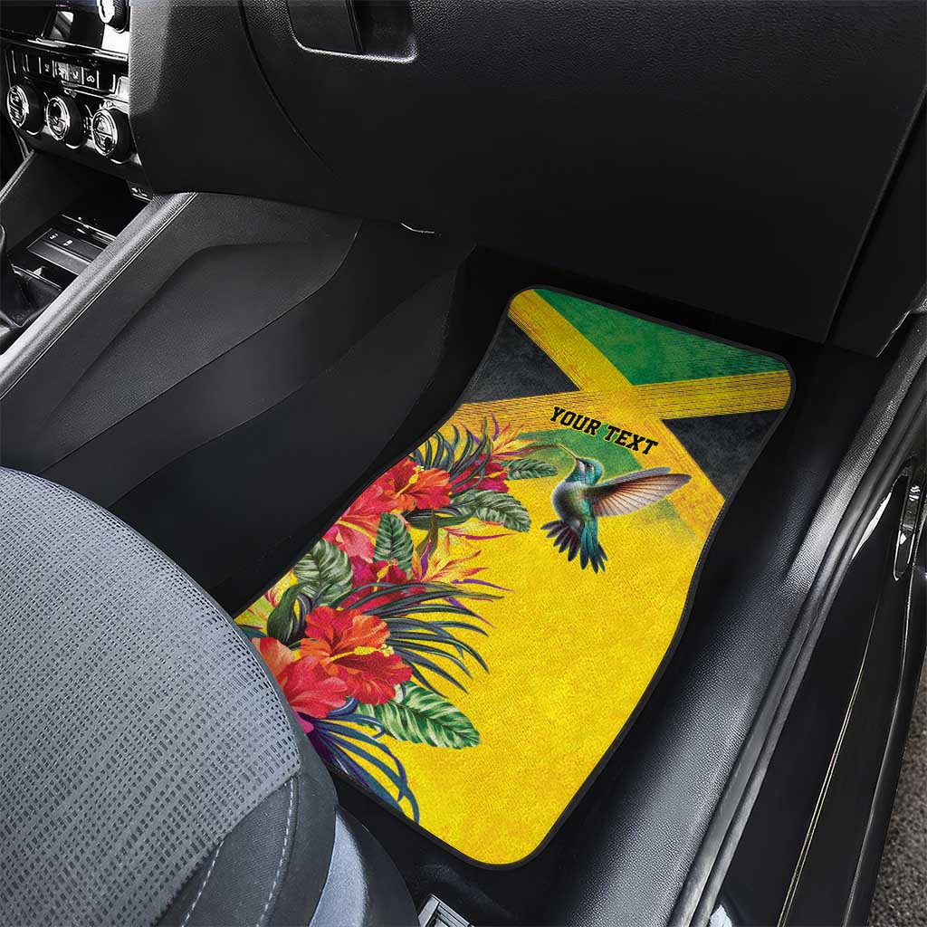 Personalized Black Jamaicans Hummingbird Car Mats Tropical Flowers Grunge Flag - African Pride