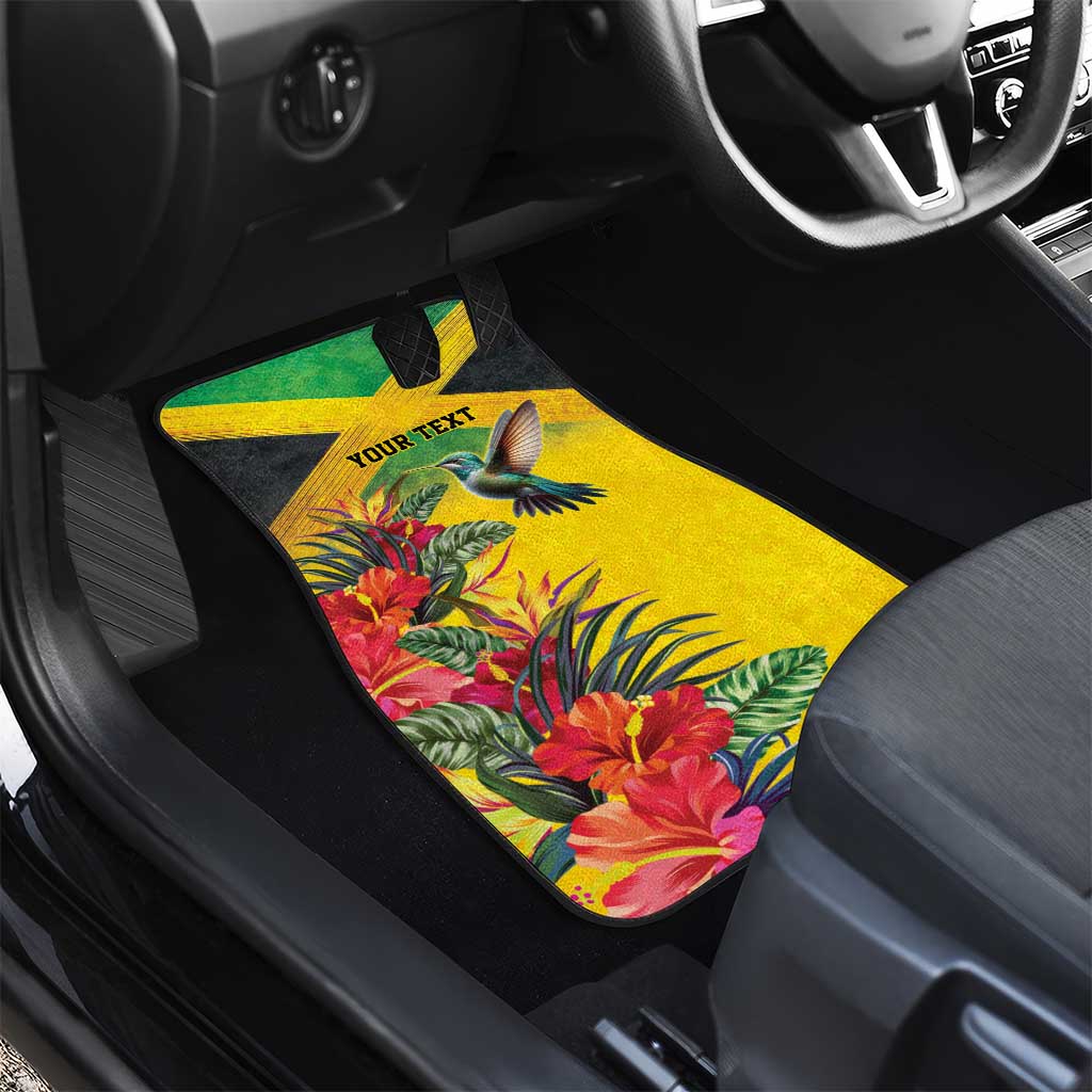 Personalized Black Jamaicans Hummingbird Car Mats Tropical Flowers Grunge Flag - African Pride