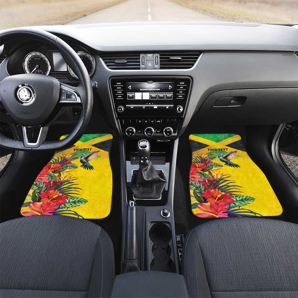 Personalized Black Jamaicans Hummingbird Car Mats Tropical Flowers Grunge Flag - African Pride