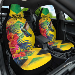 Personalized Black Jamaicans Hummingbird Car Seat Cover Tropical Flowers Grunge Flag - African Pride
