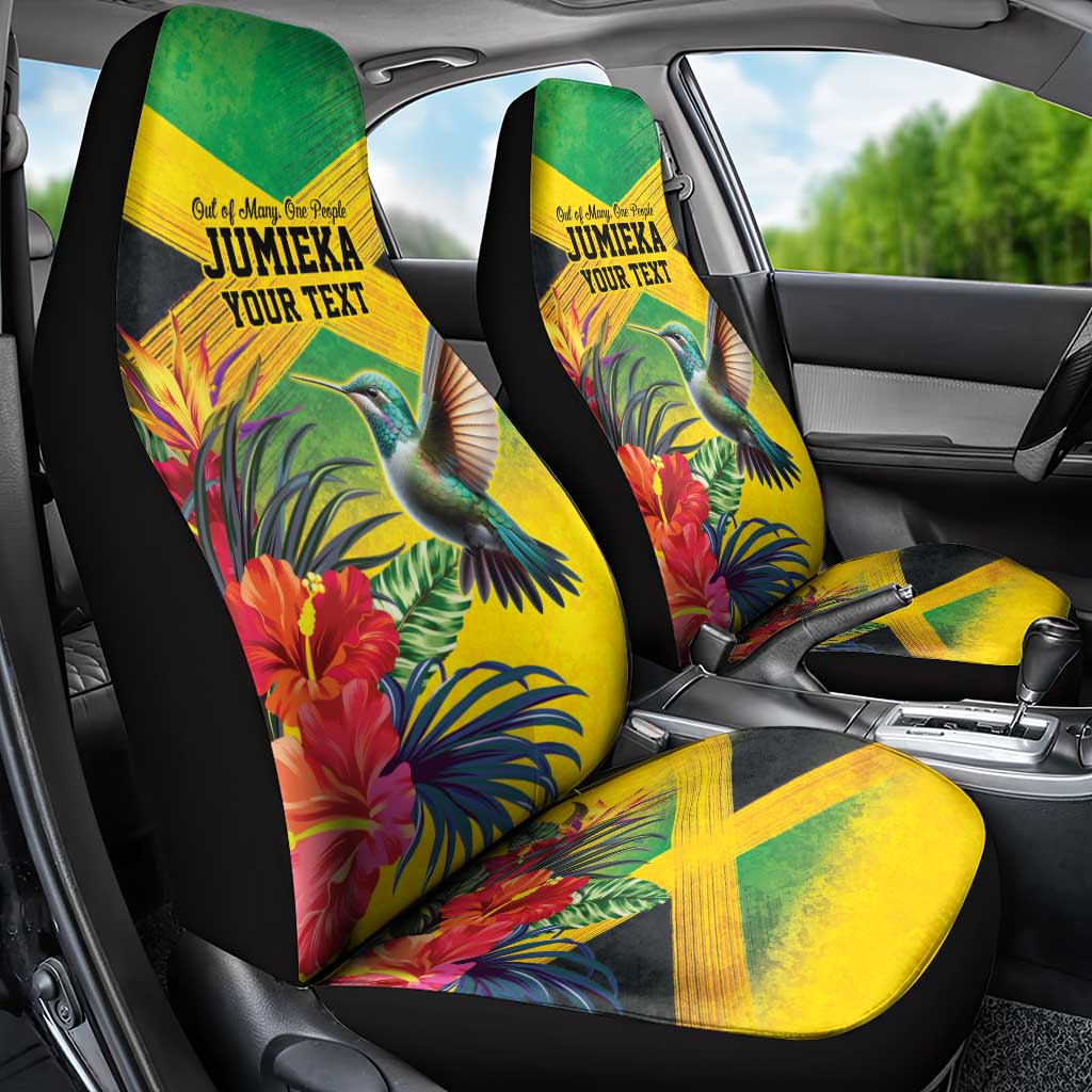 Personalized Black Jamaicans Hummingbird Car Seat Cover Tropical Flowers Grunge Flag - African Pride