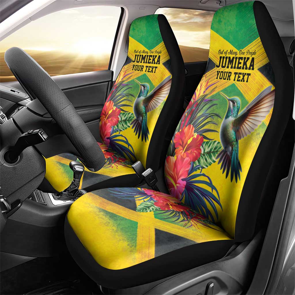 Personalized Black Jamaicans Hummingbird Car Seat Cover Tropical Flowers Grunge Flag - African Pride