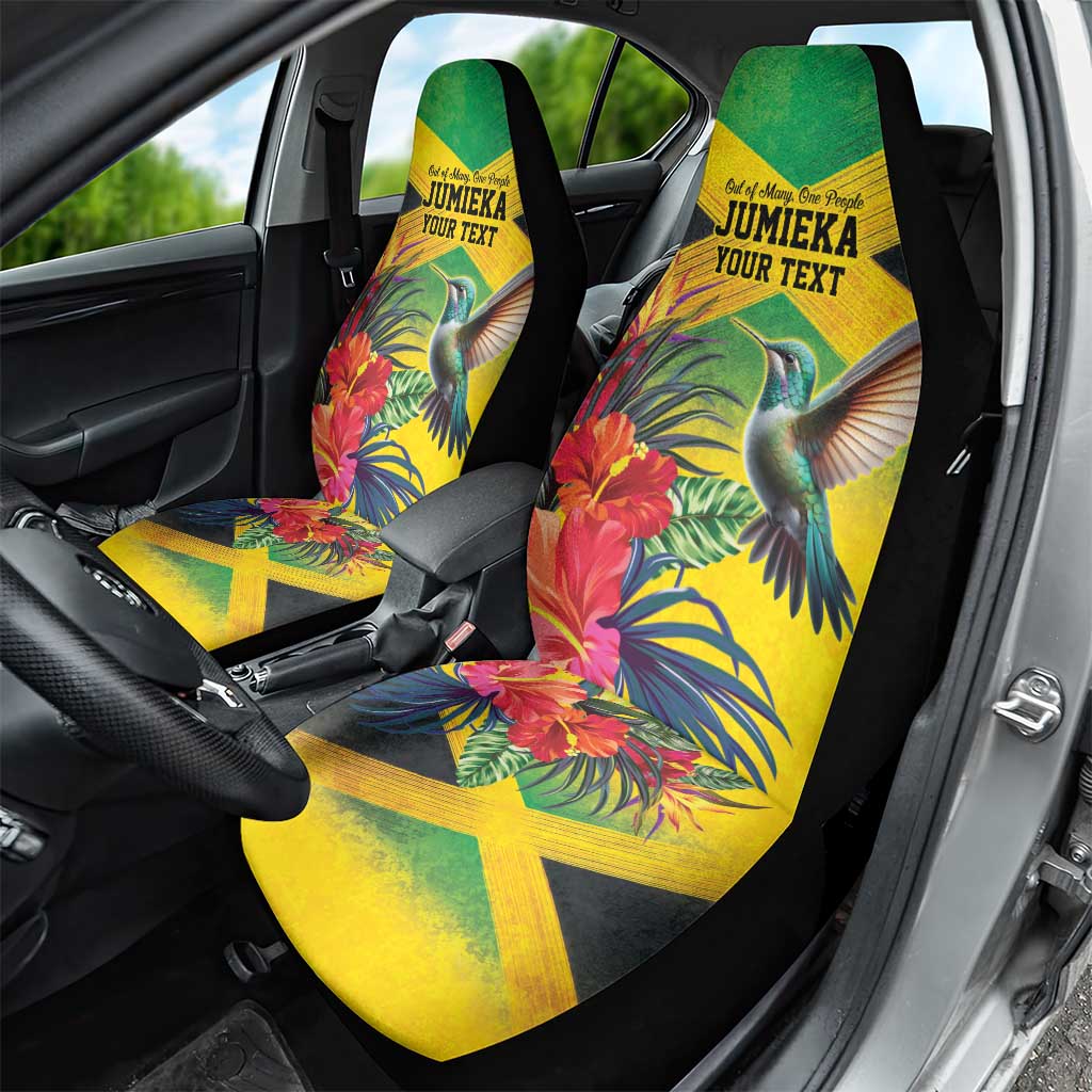 Personalized Black Jamaicans Hummingbird Car Seat Cover Tropical Flowers Grunge Flag - African Pride