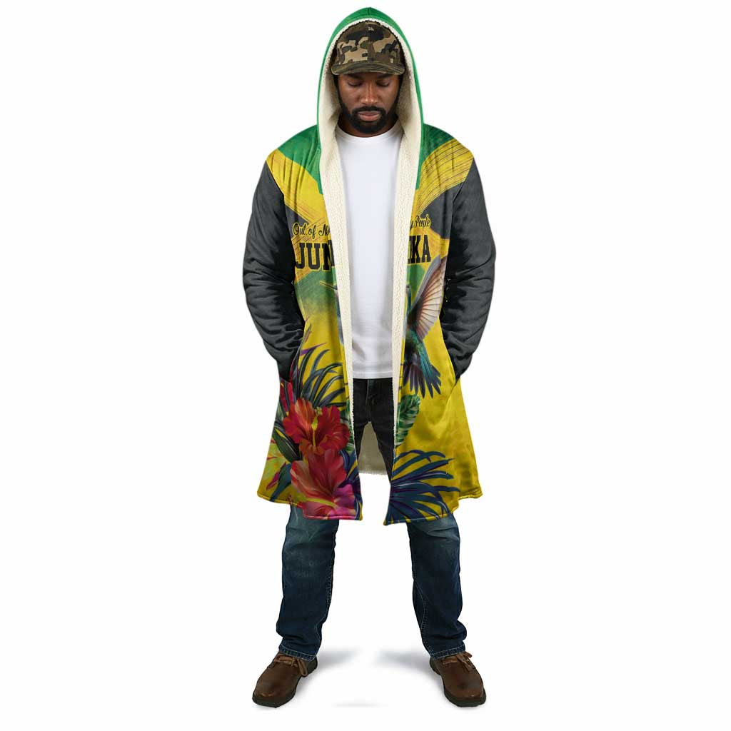 Personalized Black Jamaicans Hummingbird Cloak Tropical Flowers Grunge Flag