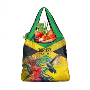 Personalized Black Jamaicans Hummingbird Grocery Bag Tropical Flowers Grunge Flag - African Pride