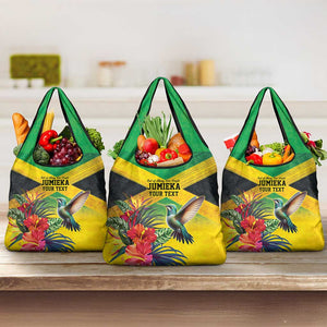Personalized Black Jamaicans Hummingbird Grocery Bag Tropical Flowers Grunge Flag - African Pride