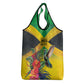 Personalized Black Jamaicans Hummingbird Grocery Bag Tropical Flowers Grunge Flag - African Pride