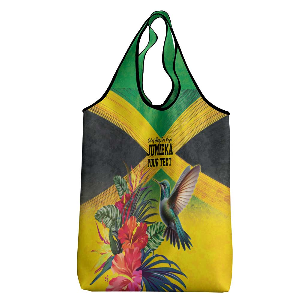 Personalized Black Jamaicans Hummingbird Grocery Bag Tropical Flowers Grunge Flag - African Pride