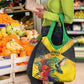 Personalized Black Jamaicans Hummingbird Grocery Bag Tropical Flowers Grunge Flag - African Pride