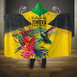 Personalized Black Jamaicans Hummingbird Hooded Blanket Tropical Flowers Grunge Flag - African Pride