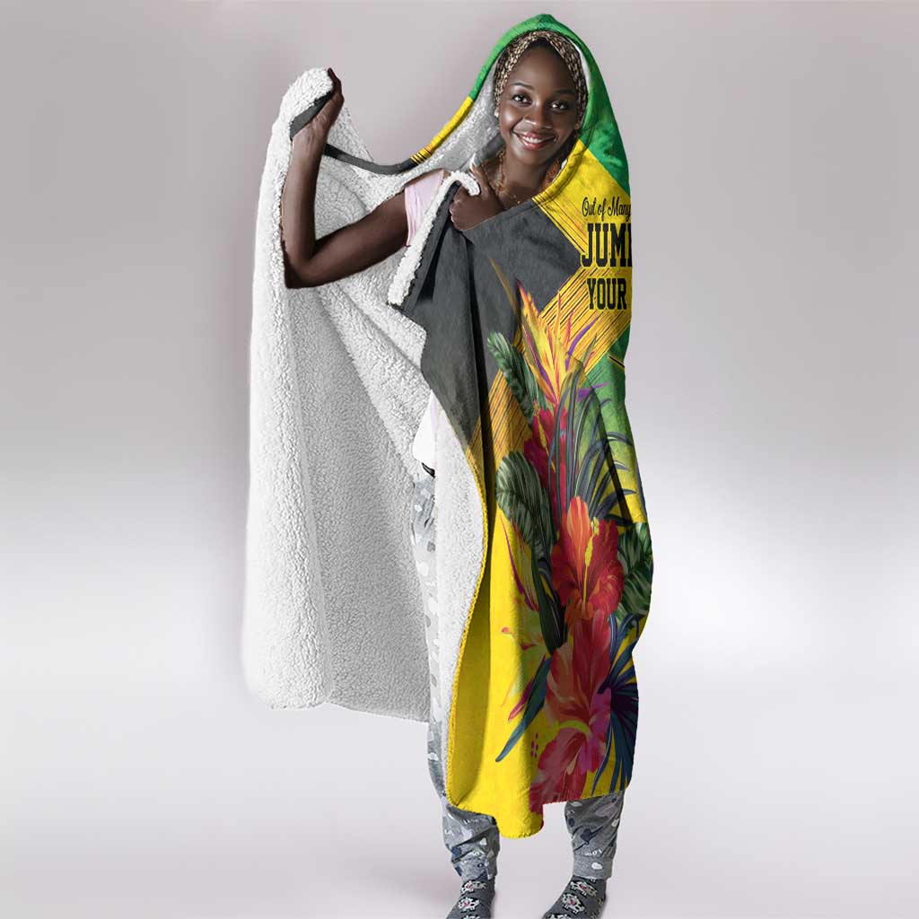 Personalized Black Jamaicans Hummingbird Hooded Blanket Tropical Flowers Grunge Flag - African Pride