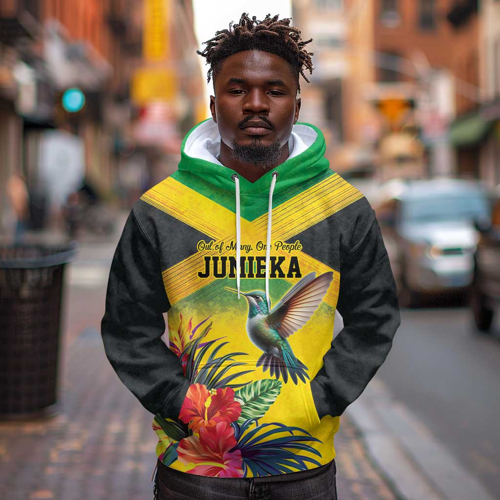 Personalized Black Jamaicans Hummingbird Hoodie Tropical Flowers Grunge Flag - African Pride