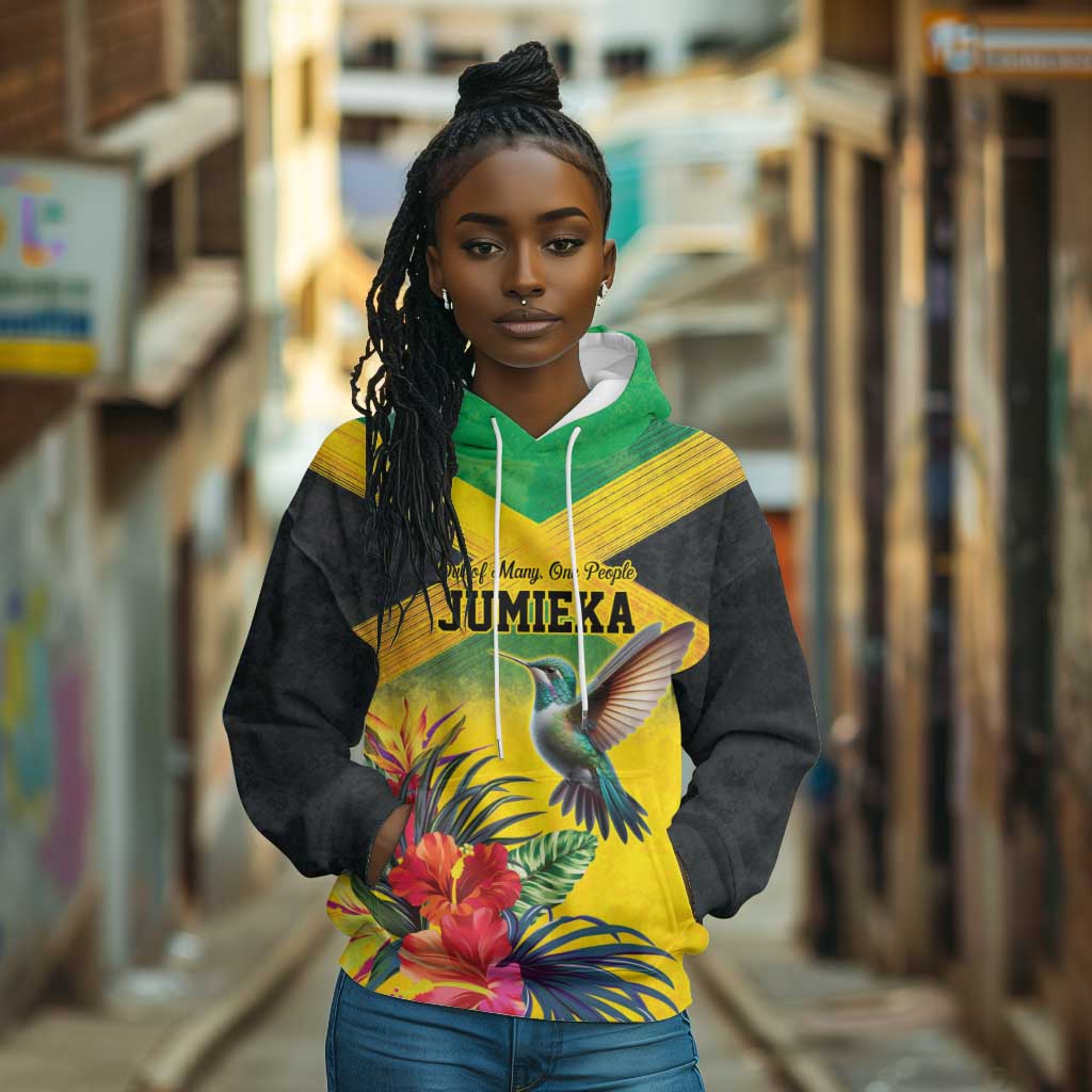 Personalized Black Jamaicans Hummingbird Hoodie Tropical Flowers Grunge Flag - African Pride