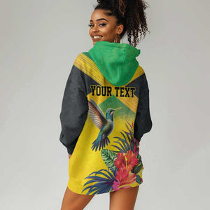 Personalized Black Jamaicans Hummingbird Hoodie Dress Tropical Flowers Grunge Flag - African Pride