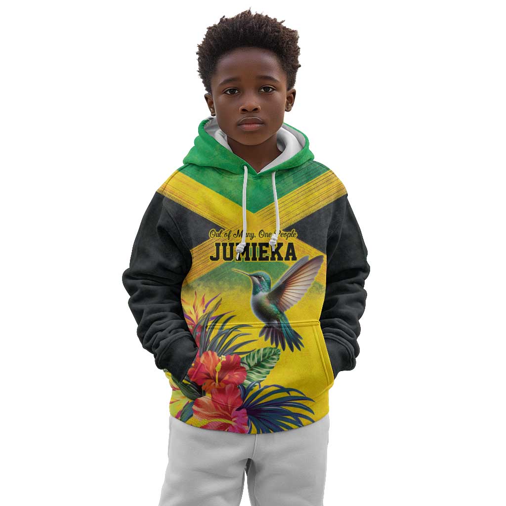 Personalized Black Jamaicans Hummingbird Kid Hoodie Tropical Flowers Grunge Flag - African Pride