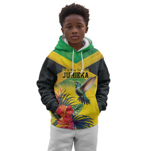 Personalized Black Jamaicans Hummingbird Kid Hoodie Tropical Flowers Grunge Flag - African Pride