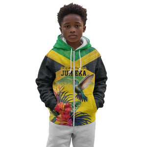 Personalized Black Jamaicans Hummingbird Kid Hoodie Tropical Flowers Grunge Flag - African Pride