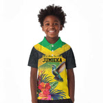 Personalized Black Jamaicans Hummingbird Kid Polo Shirt Tropical Flowers Grunge Flag - African Pride