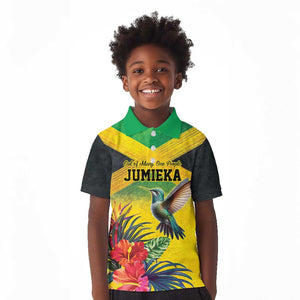 Personalized Black Jamaicans Hummingbird Kid Polo Shirt Tropical Flowers Grunge Flag - African Pride