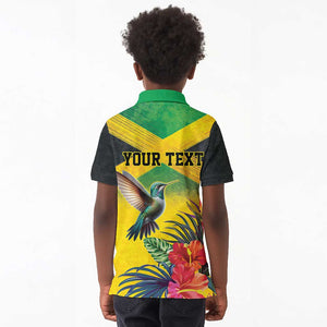Personalized Black Jamaicans Hummingbird Kid Polo Shirt Tropical Flowers Grunge Flag - African Pride