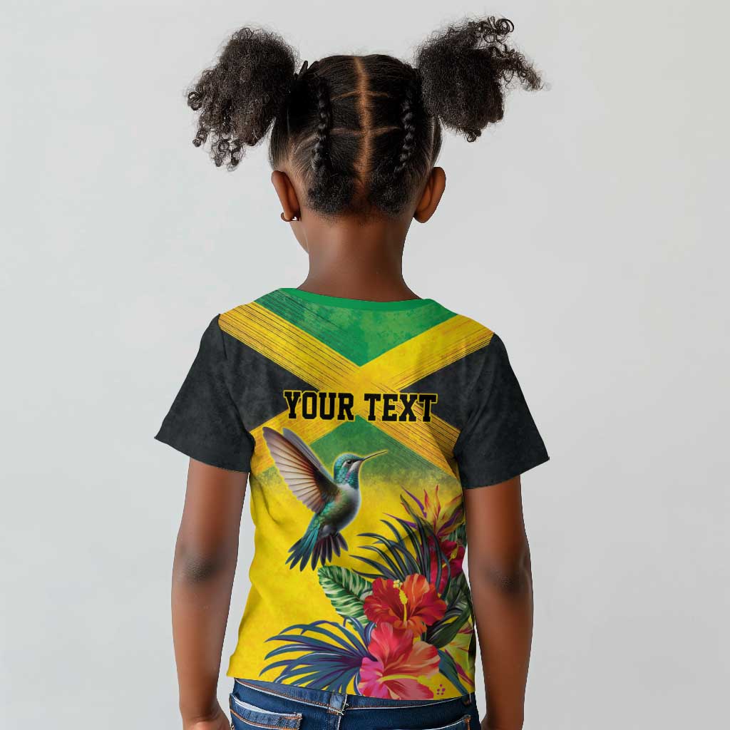 Personalized Black Jamaicans Hummingbird Kid T shirt Tropical Flowers Grunge Flag - African Pride