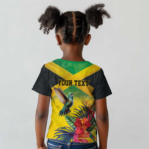 Personalized Black Jamaicans Hummingbird Kid T shirt Tropical Flowers Grunge Flag - African Pride