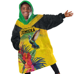 Personalized Black Jamaicans Hummingbird Kid Wearable Blanket Hoodie Tropical Flowers Grunge Flag - African Pride
