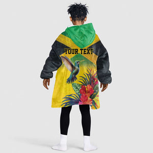 Personalized Black Jamaicans Hummingbird Kid Wearable Blanket Hoodie Tropical Flowers Grunge Flag - African Pride