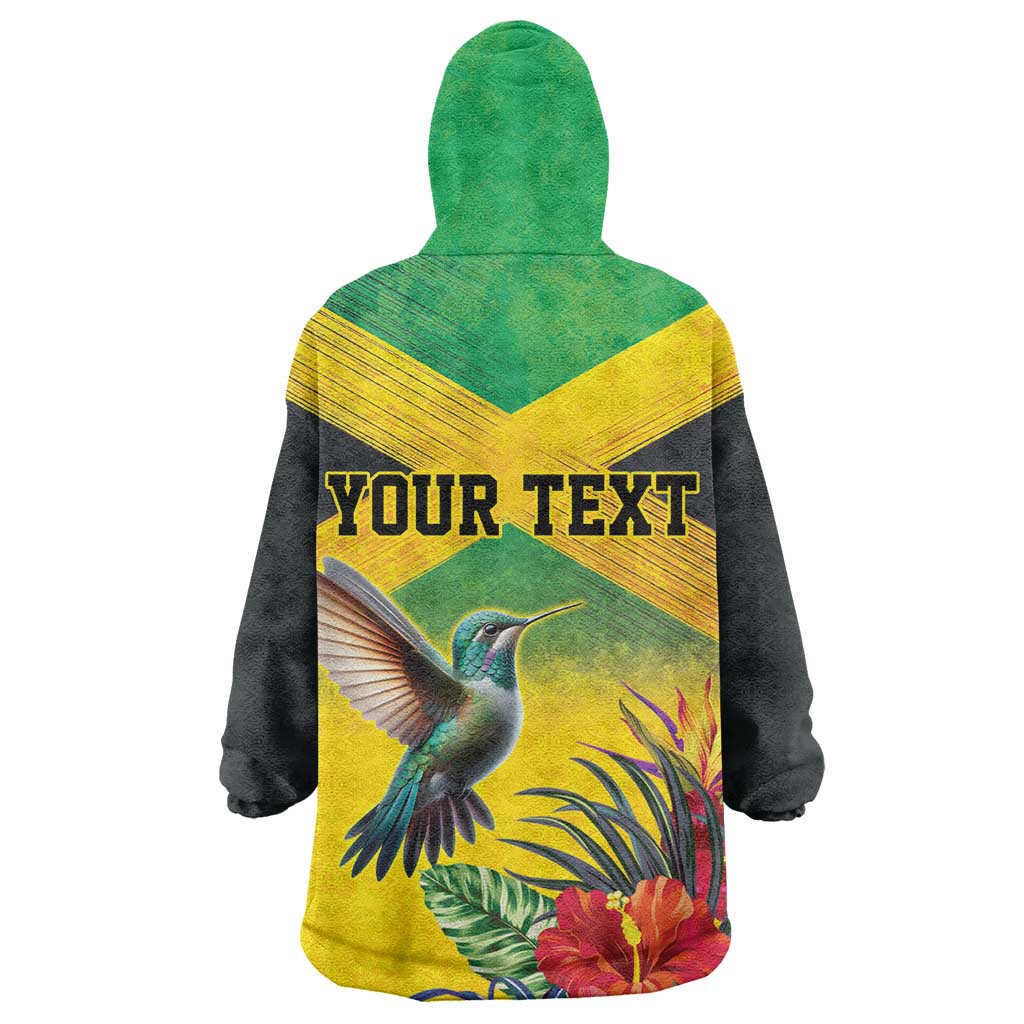Personalized Black Jamaicans Hummingbird Kid Wearable Blanket Hoodie Tropical Flowers Grunge Flag - African Pride