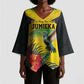 Personalized Black Jamaicans Hummingbird Kimono Sleeve Blouse Tropical Flowers Grunge Flag