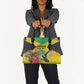Personalized Black Jamaicans Hummingbird Leather Bag Tropical Flowers Grunge Flag