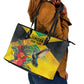Personalized Black Jamaicans Hummingbird Leather Tote Bag Tropical Flowers Grunge Flag - African Pride