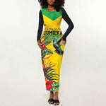 Personalized Black Jamaicans Hummingbird Long Sleeve Bodycon Dress Tropical Flowers Grunge Flag - African Pride